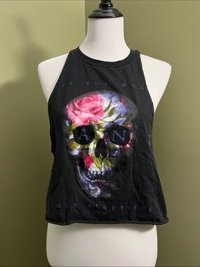 Vans Black Crop Tank with Floral Skull Graphic